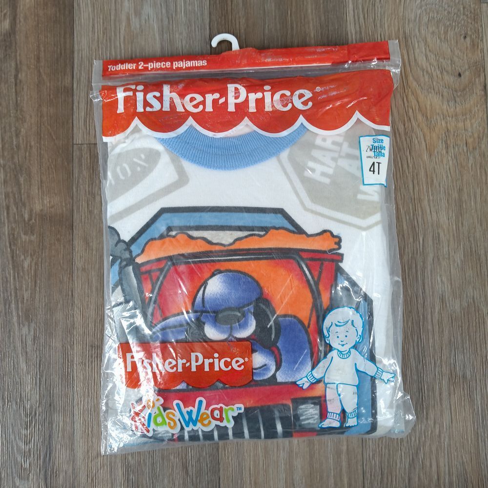 Vintage 1995 Fisher Price Kids Wear Toddler Boys Sz 4T Multi 2 Piece Pajama Set